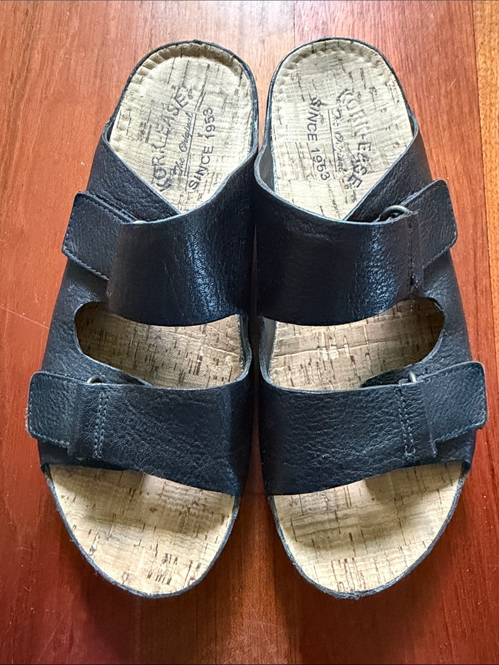 Kork-Ease Black Leather Cork Footbed Slide Sandals